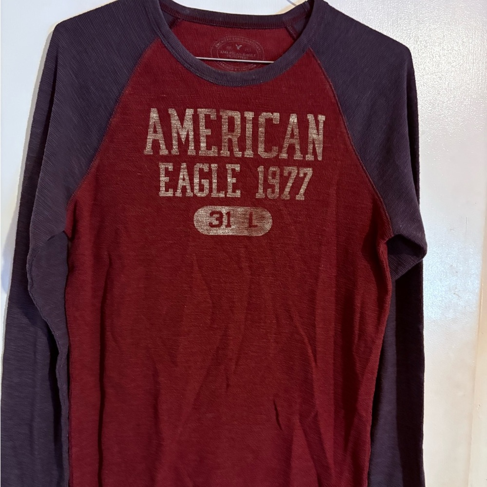 American Eagle Outfitters Red and Dark Gray Long Sleeve Tee